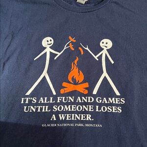 Navy Graphic Campfire T-Shirt - Glacier National Park Humorous Size Medium
